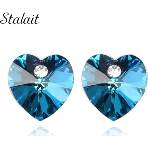 New Top Trendy Simple Good Quality Crystal Rhinestone Heart Stud Earrings Made With Austria Elements For Women 2016 Gift Love