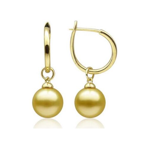Free shipping luxury Noble jewelry AAA Top 8-9mm Natural Gold Genuine South Sea Pearl Drop Earrings AAAA