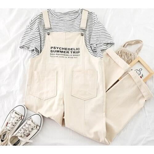 Spring Summer Casual Loose Letter Overalls Pant O-Neck Striped T-shirts Womens Sets Ankle-Length Harem Pants 2 piece sets Mw660