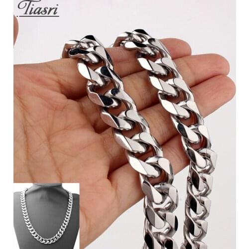 Tiasri 12mm Silver Color Punk Style Mens Necklace Bracelet Cuba Miami Chain Stainless Steel Choker Link Gift Jewelry Wholesale