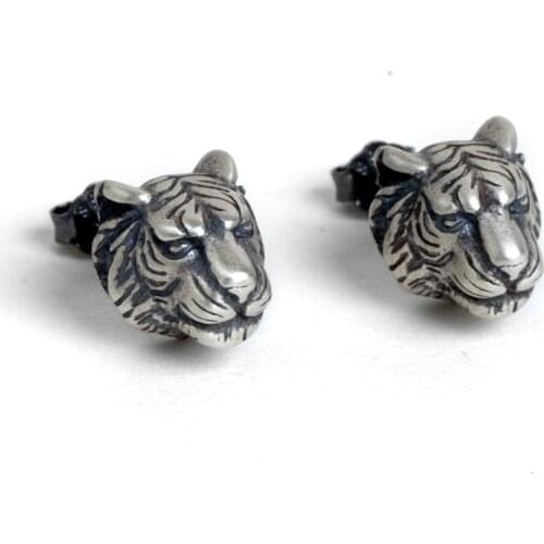 Domineering Women Mens Stud Earrings Silver Plated Animal Tiger Earrings Men and Women Punk Earring Cool Hip Hop Jewelry Gifts