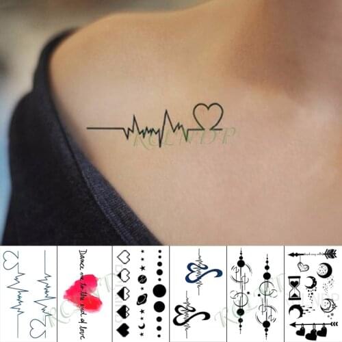 Waterproof Temporary Tattoo Sticker moon Heart Heartbeat Fake Tatto Hand Arm Foot Flash Tatoo for Kid Girl Men Women