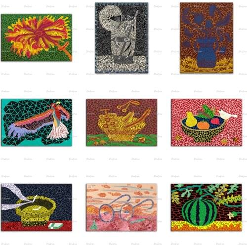 Yayoi Kusama Exhibition Posters Birds Cockscomb Flower Dots Red Shoes Watermelon Dot Pumpkin Home Decor Prints Wall Art Canvas