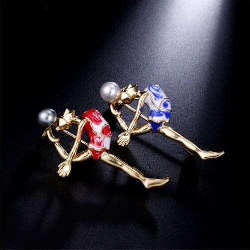 Enamel Sports Ballet Brooch Whirling Girls Gold Pearl Brooches Women Dancer Badge Garment Decoration Backpack Pin Bijoux Gifts