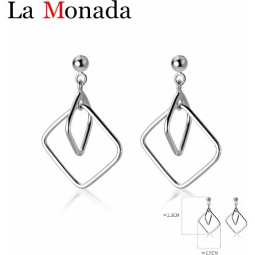 Hollow Double Square Earrings 925 Sterling Silver Short Drop Dangle Earring for Women Geometric Fine Jewelry