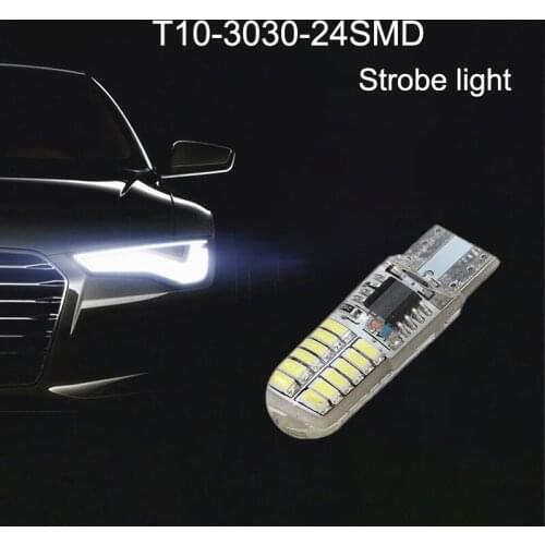10Pcs Silcone T10 3030 24SMD LED Car Bulbs Strobe Light 194 168 Clearance Lamps Reading Door License Plate Driving Lights 12V