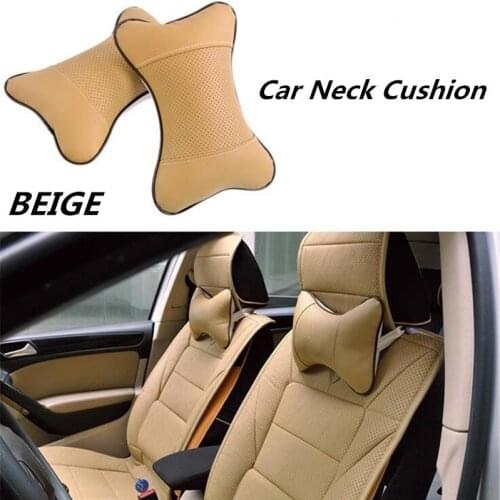 2PCS Vehicle Leather Breathable Pillow Head Neck Support Cushion Pillow Neck Pillow Accessories Auto Safety Pillow