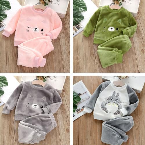 2PC Children Pajama Sets Baby Sleepwear Autumn Winter 2021 Kids Boys Flannel Pyjamas Suit Toddler Girls Cartoon Cute Nightwear
