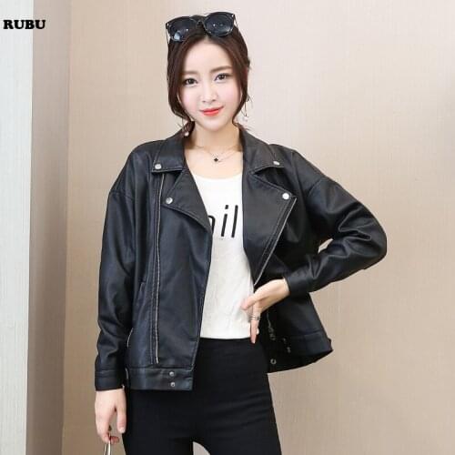 2017 Fashion Womens WASHED PU Jacket Fashion Leather Jacket Pimkie Cleaning Single PU Leather Motorcycle Temale OUTWEAR