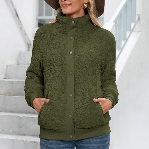 2021 Autumn Winter Jackets and Coats Buttons Front Double Face Lamb Wool Warm Outerwear Solid Woman Jackets Casual Fleece Coats