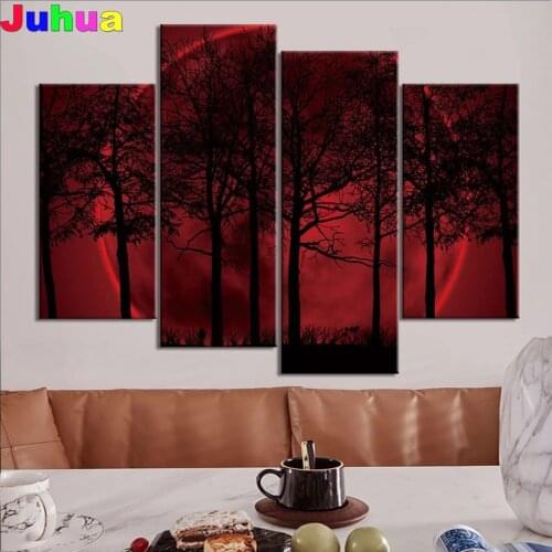 4 pcs set night moon tree 5d diy diamond painting full square drill mosaic landscape diamond stitch embroidery gift home decor