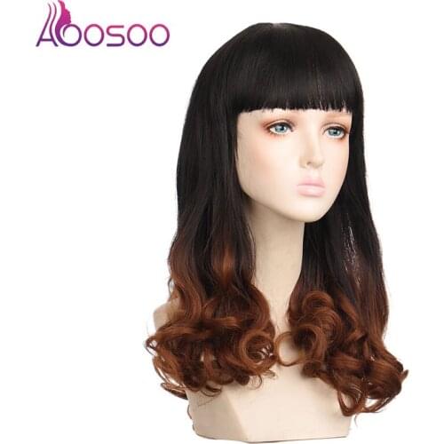 AOOSOO 19-inch Synthetic Long Wig Black Gradient Natural Curly Hair With Bangs Daily Natural Heat-Resistant Natural Hair