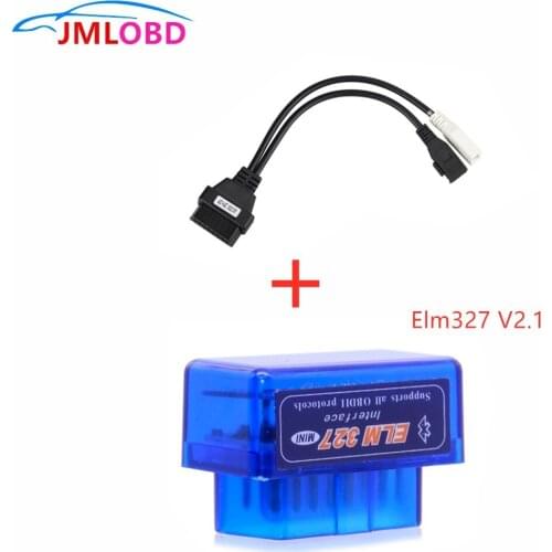 For AU-DI 2X2 OBD1 OBD2 Car Diagnostic Cable 2P+2P Connector 2X2Pin to OBD2 16Pin Female Connector add Mini OBD Elm327