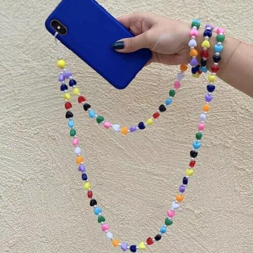 Boho Beads Soft Acrylic Mobile Phone Straps Hanging Neck Rope Long Chain Anti-fall Phone Case Lanyard 2021 Trendy Letter String