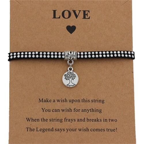 Tree of Life Charms Wish Card Bracelet for Women Girls Adjustable Friendship Bracelets Family Tree Jewelry Meaningful Gift