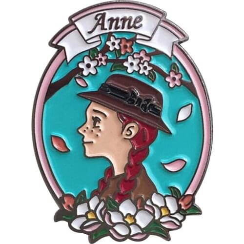 The adventures of Anne Shirley Brooch Beautiful Girl Flower Badge Blue Mirror Enamel Pin Gift