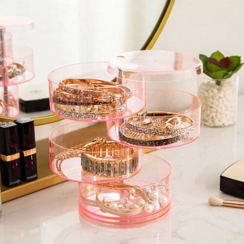 Color Transparent Rotating Jewelry Box Household Jewelry Storage Hair Ring Earrings Hand Necklace Storage Finishing Rack
