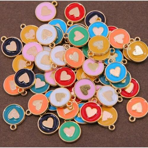 10pcs 12*15mm Zinc Alloy Round star Enamel Charms Mini Sweet Heart Charms For DIY Necklaces Bracelets Jewelry Accessories