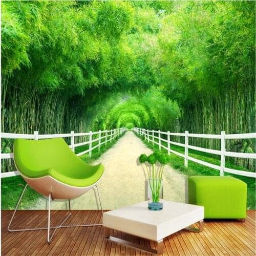 Wellyu Bamboo forest fence path fresh 3D TV backdrop custom large fresco green silk silk wallpaper papel de parede
