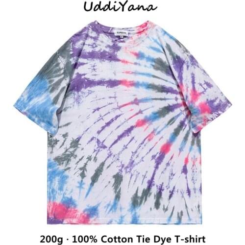 Fashion Summer 100% Cotton Tie Dye T-Shirts Oversized T-Shirt For Man Womens Tee Shirt Y2K Top Handmade Tie Dye Unisex Clothing