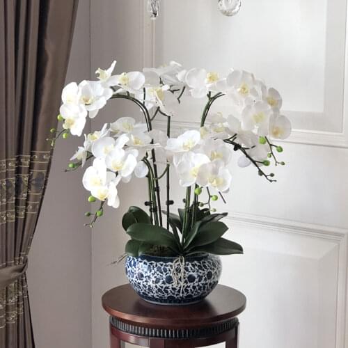 Artificial Silk White Orchid Flowers High Quality Butterfly Moth Phalaenopsis Fake Flower for Wedding Home Festival Decoration