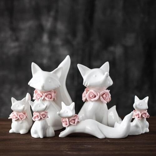 Ceramic fox ornaments crafts living room modern simple girl heart room home furnishings decorations