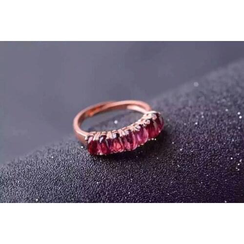 Natural red garnet gem Ring Natural gemstone ring 925 sterling silver trendy Slender elegant array women wedding Jewelry
