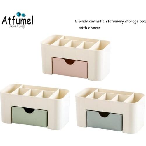 Large Capacity 6 Grids Jewelry Storage Display Box Easy Drawer Cosmetic Stationery Organizer Storage Box Desk Cosmetic Case
