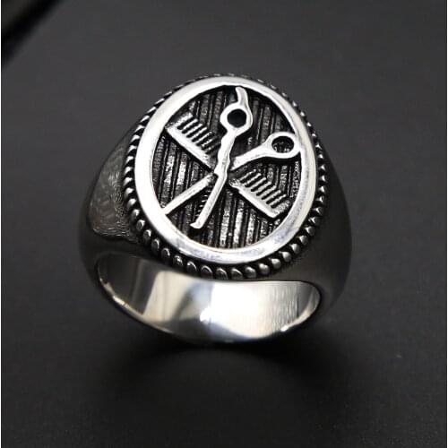 Cool Design Hairdresser Scissors Comb Ring Punk 316L Stainless Steel Ring Men Fashion Hip Hop Hippie Jewelry Drop Shipping