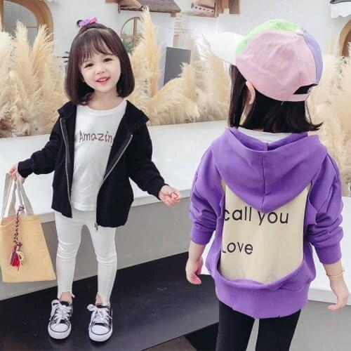 2021 Spring Girls Coat Jackets Baby Kids Korean style Hooded Outwear Autumn Baby Sport Sweater Coats Jacket Childrens Clothing