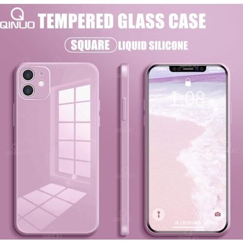 Square Tempered Glass Phone Case For iPhone 11 Pro Max SE 2020 XS Max X XR 7 8 Plus Anti-knock Liquid Silicone Frame Back Cover