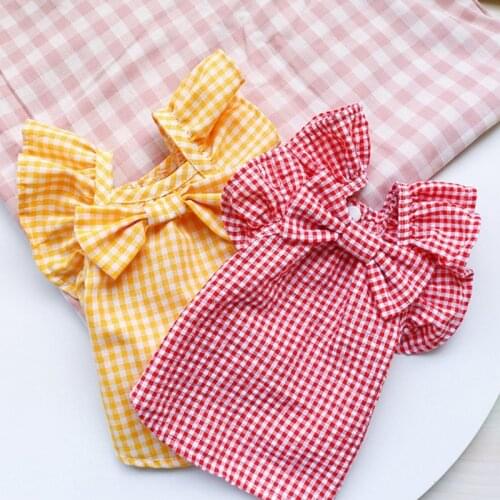 Summer Dog Dress for Dogs Skirt Princess Teddy Grid Dress Pet Clothes Puppy Costume Spring Summer Puppy Cats Apparel