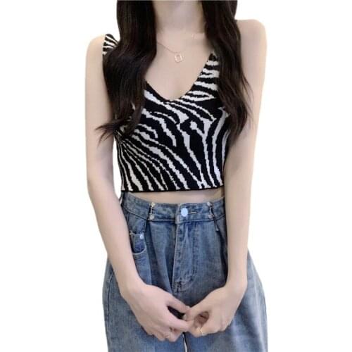 Hot kf-Womens Camisole Sweet Sleeveless V-Neck Sling Crop Tops Summer Fashion Lady Print Bustier Tube Tops Vest
