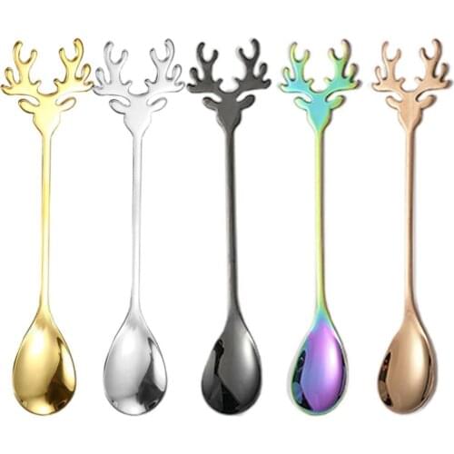 Cute Spoon Steel Antlers Shape Coffee Spoon Dessert Spoon Ice Christmas Antlers Tea Tiny Stirring Spoons