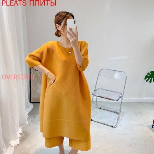 Miyake Folds Spring and Summer Fashion Two-piece Fashion Dress Age Reduction Slimming Wide Leg Pants Suit Two Piece Suit Dress
