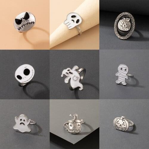 Fashion Metal Geometric Rings Ethnic Wedding Bands Halloween Series Alloy Pumpkin Skulls Pumpkin Bats Rings Jewelry for Girls