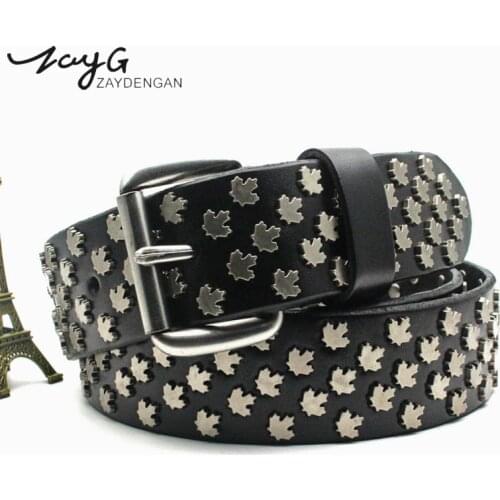 ZAYG Fashion Designer women/men belt flower leaf metal studded pin buckle belt/harajuku/high quality women belts luxury mens bel
