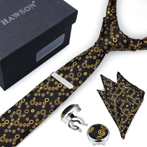 HAWSON Mens Necktie Set with Beautiful Pattern Pocket Square Tie-Clip and Button Cover Cuff-links Fashionable Tie in 2019