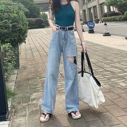 Wholesale 2020 Fashion Casual high-waist loose-fit jeans womens autumn winter new cec drape straight wide-leg pants