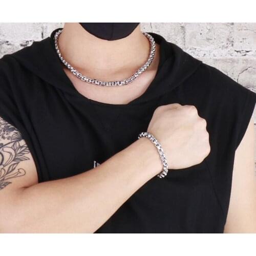 8mm Wide 8.26''+26'' Size Silver Mens Necklace + Bracelet Jewelry Set Stainless Steel Huge Rolo Link Chain Shiny Fashion Gifts