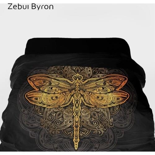 3D Duvet Cover King/queen/custom size,Blanket Cover 220/240,Quilt cover for 90/150/single bed,Bedding Exquisite golden dragonfly