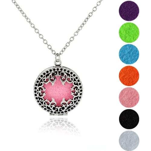35mm Felt Pads Pendant Women Hollow Geometric Aromatherapy Diffuser Necklace Pendant Essential Oils Diffuser Necklace Jewelry