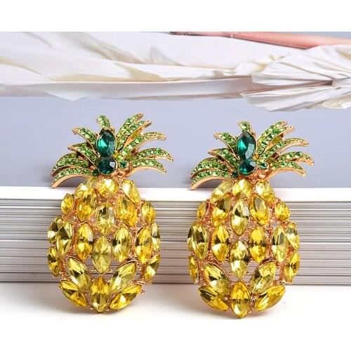 Hot Summer Fruit Sweet Glass Drop Dangle Earring For Women Boho Pineapple Statement Earrings Wedding Jewelry Accessories
