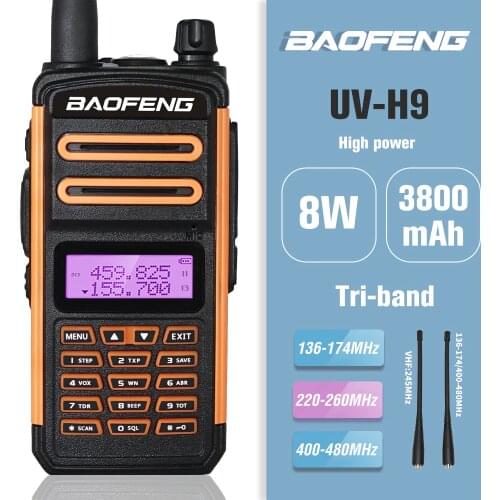 2020 Tri-band BaoFeng BF-H9 Walkie Talkie 8W High Power Dual Band Portable CB Ham Radio FM Transceiver Hunting Amateur Intercom