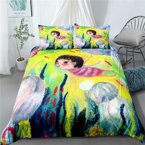 Fairy Forest Comforter Sets Colorful Flower Printing Duvet Cover Girl Bedroom Bedding Sets with Pillowcases Bedding 2 Persons