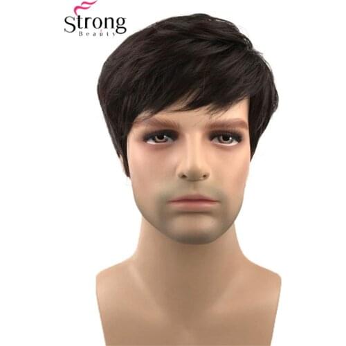 StrongBeauty Mens' Short Synthetic Hair Wig Natural Wave Dark Brown Black Wigs