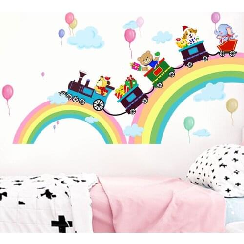 Creative Cartoon Rainbow Bridge Animal Train Childrens Room Kindergarten Classroom Wall for Children Gift