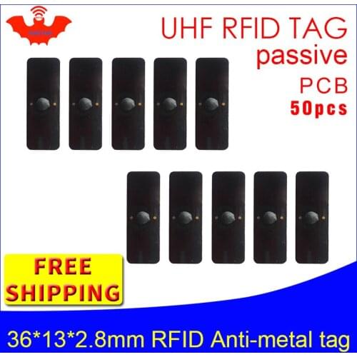 UHF RFID anti-metal tag 915m 868m 50pcs free shipping fixed assets management 36*13*2.8mm small rectangle PCB passive RFID tags