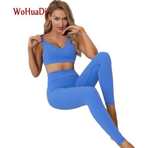 WOHUADI 2020 New V-neck Sexy Yoga Wear Womens Sports Suit Fitness Clothes 2Pcs Yoga Set Women Runing Workout Gym Sets Female