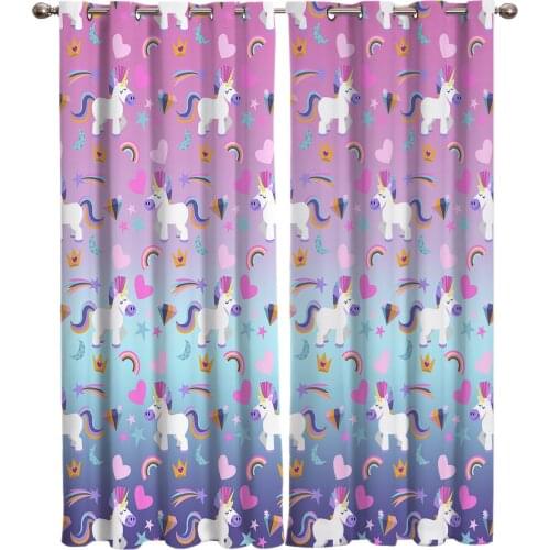Cartoon Rainbow Unicorn Love Diamond Bathroom Kitchen Outdoor Indoor Drapes Kids Room Curtain Window Treatment Curtain Panels